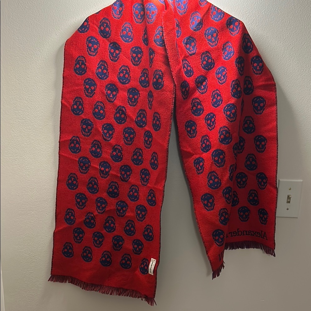 Alexander McQueen Red and Blue Skull Scarf